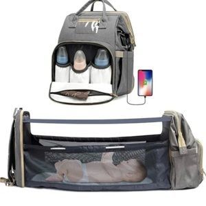 3 in 1 Travel Diaper Bag Backpack Baby Portable Crib Bassinet bed Changing Mat
